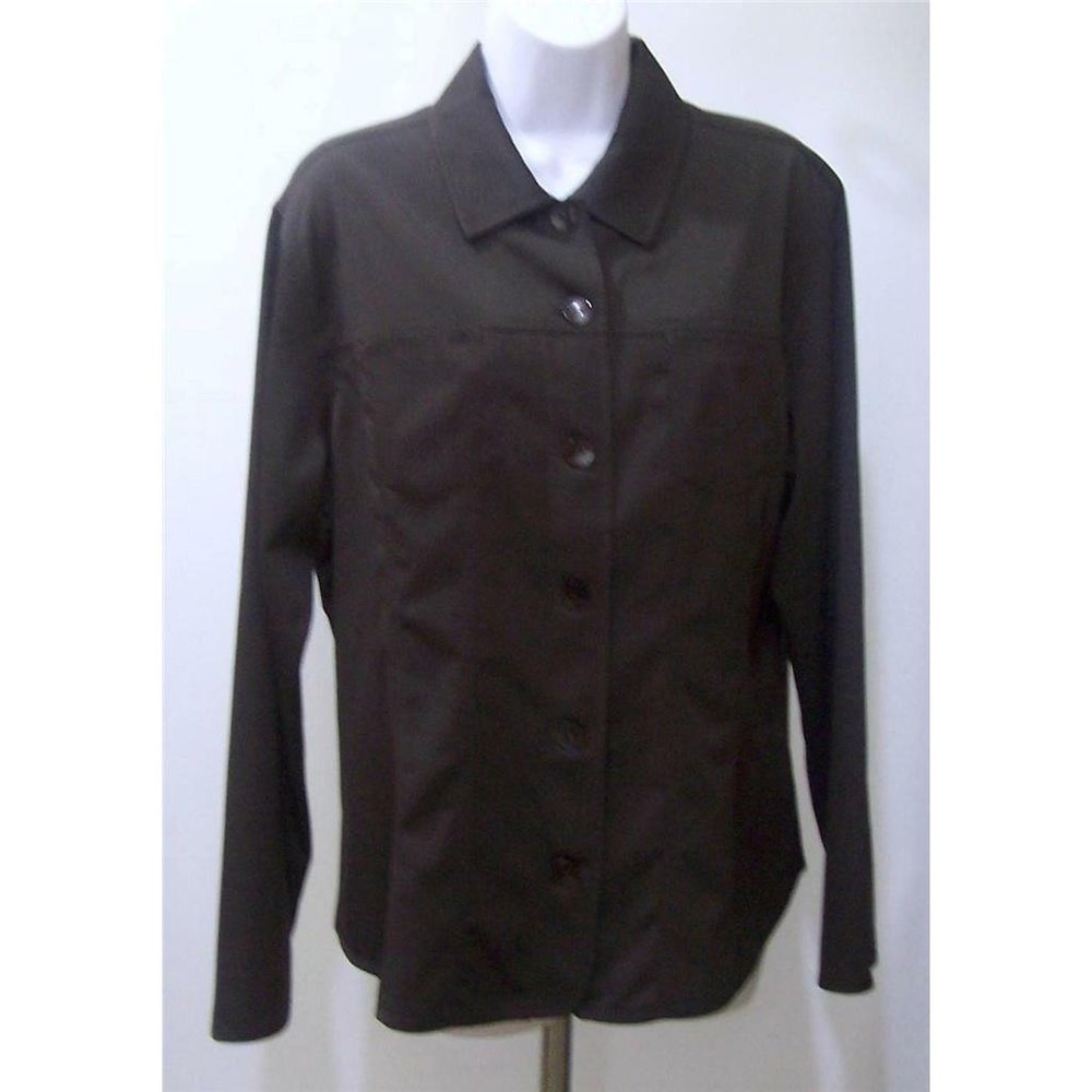 Chico's Top 2 L‎ Large Solid Brown Button Front Long Sleeves Blouse